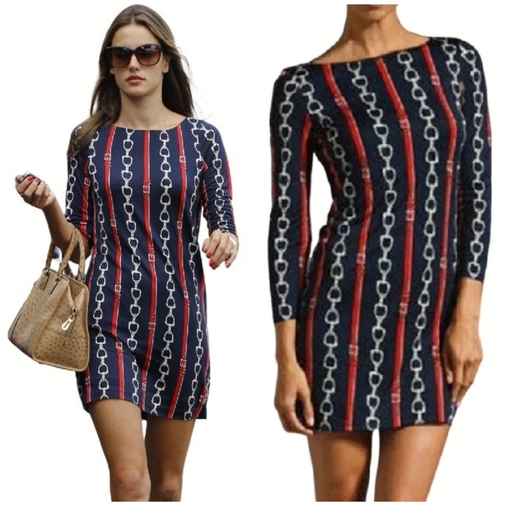Juicy Couture Silk Boat Neck 3/4 Sleeve English Snaffle Mini Dress - Sz XS